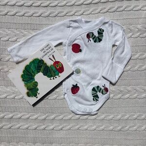 THE VERY HUNGRY CATERPILLAR Embroidered Newborn Bodysuit and Book Set - NWOT